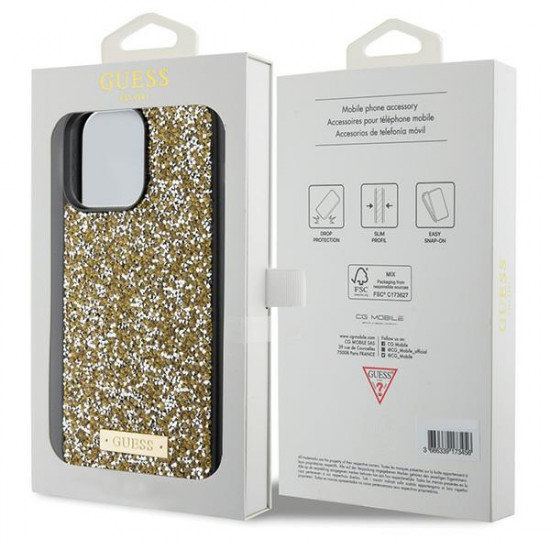 Guess GUHCP15LPFGSBSD iPhone 15 Pro 6.1" yellow hardcase Rhinestone Metal Logo