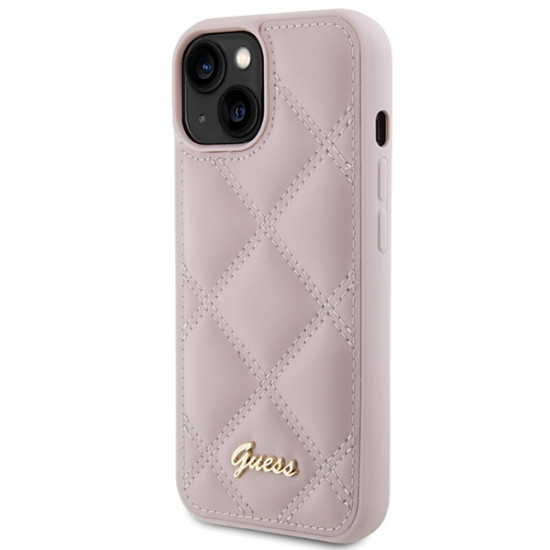 Guess GUHCP15SPSQSQSP iPhone 15 6.1" pink hardcase Quilted Metal Logo