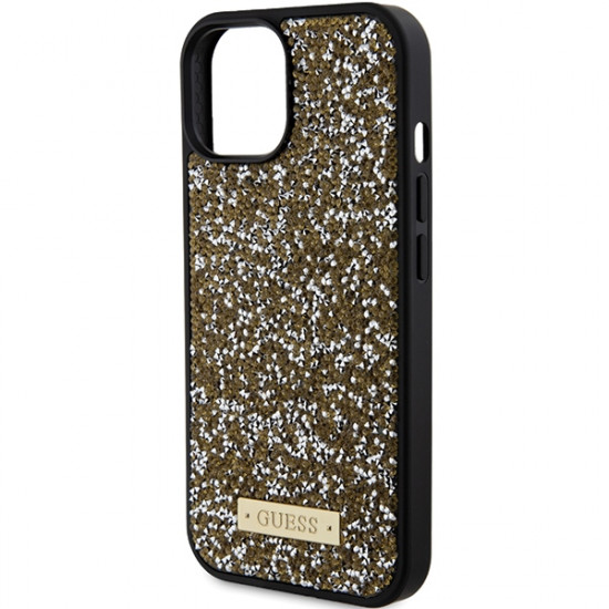 Guess GUHCP15SPFGSBSD iPhone 15 6.1" yellow hardcase Rhinestone Metal Logo