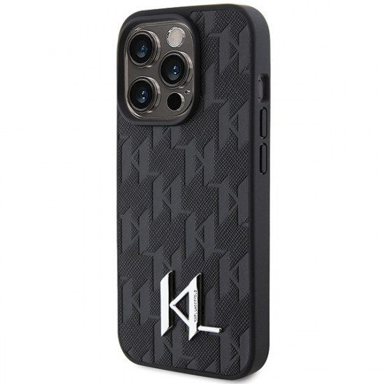 Karl Lagerfeld KLHCP15LPKLPKLK iPhone 15 Pro 6.1" black hardcase Leather Monogram Hot Stamp Metal Logo Karl Lagerfeld KLHCP15LPKLPKLK iPhone 15 Pro 6.1" black hardcase Leather Monogram Hot Stamp Metal Logo