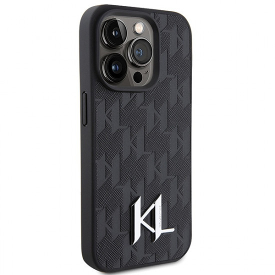 Karl Lagerfeld KLHCP15LPKLPKLK iPhone 15 Pro 6.1" black hardcase Leather Monogram Hot Stamp Metal Logo Karl Lagerfeld KLHCP15LPKLPKLK iPhone 15 Pro 6.1" black hardcase Leather Monogram Hot Stamp Metal Logo