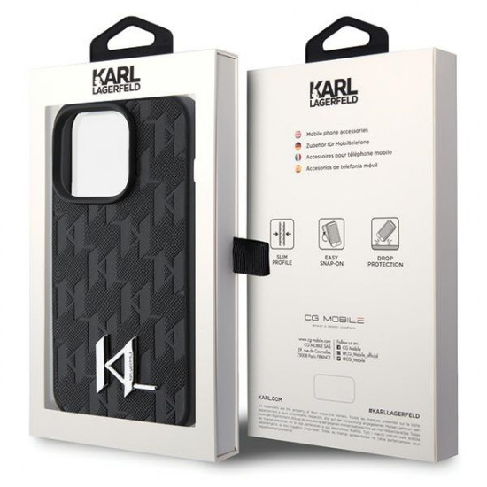 Karl Lagerfeld KLHCP15LPKLPKLK iPhone 15 Pro 6.1" black hardcase Leather Monogram Hot Stamp Metal Logo Karl Lagerfeld KLHCP15LPKLPKLK iPhone 15 Pro 6.1" black hardcase Leather Monogram Hot Stamp Metal Logo