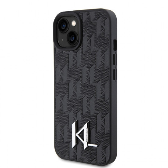 Karl Lagerfeld KLHCP15SPKLPKLK iPhone 15 6.1" black hardcase Leather Monogram Hot Stamp Metal Logo