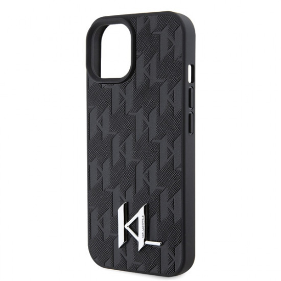 Karl Lagerfeld KLHCP15SPKLPKLK iPhone 15 6.1" black hardcase Leather Monogram Hot Stamp Metal Logo