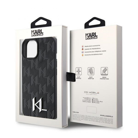 Karl Lagerfeld KLHCP15SPKLPKLK iPhone 15 6.1" black hardcase Leather Monogram Hot Stamp Metal Logo