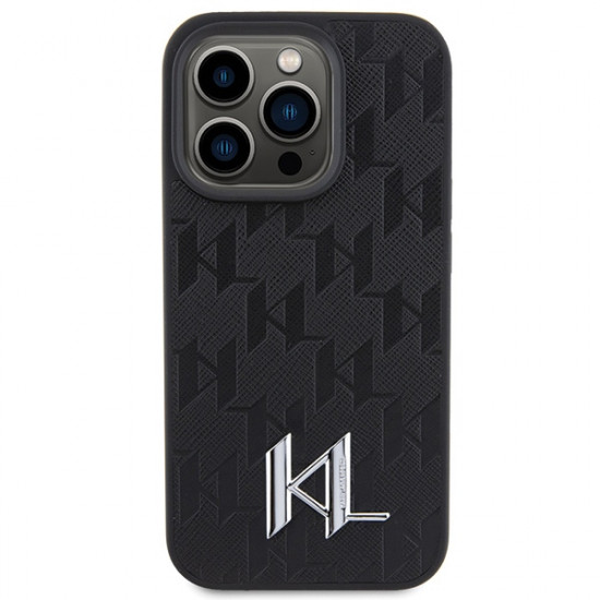 Karl Lagerfeld KLHCP15XPKLPKLK iPhone 15 Pro Max 6.7" black hardcase Leather Monogram Hot Stamp Metal Logo