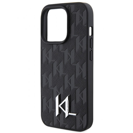 Karl Lagerfeld KLHCP15XPKLPKLK iPhone 15 Pro Max 6.7" black hardcase Leather Monogram Hot Stamp Metal Logo