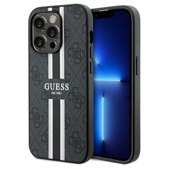 Guess GUHMP15LP4RPSK iPhone 15 Pro 6.1" black hardcase 4G Printed Stripes MagSafe