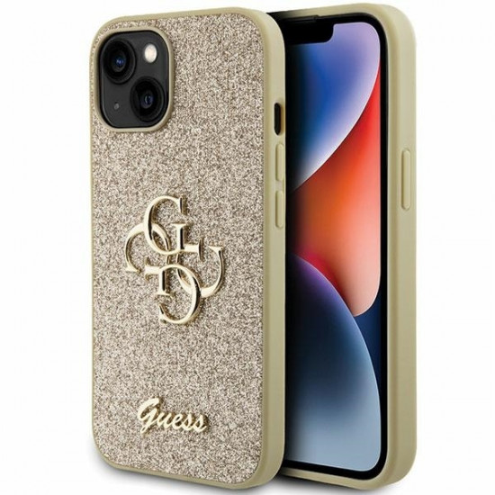 Guess GUHCP15MHG4SGD iPhone 15 Plus / 14 Plus 6.7" gold hardcase Glitter Script Big 4G