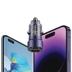 USAMS C39 car charger USB-A, USB-C 60W purple