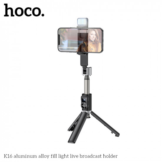 Hoco  Selfie Stick (K16)  Stable, BT 4.0, with Wireless Bluetooth Remote Controller and Light, 80cm  Black