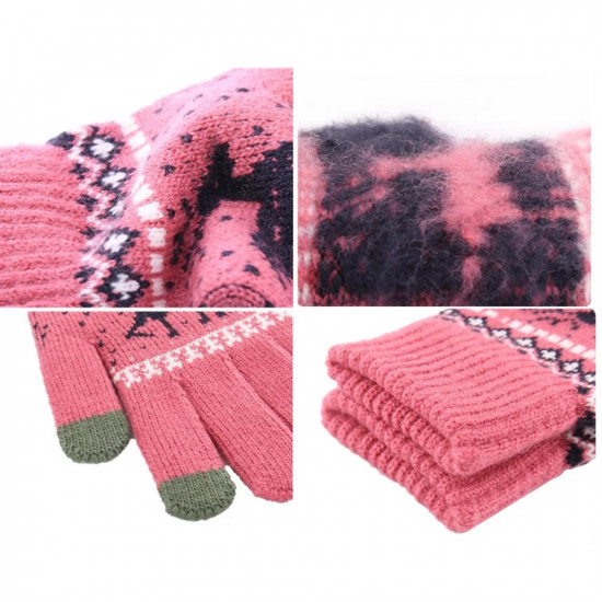 Techsuit  Touchscreen Gloves Raindeer (ST0002)  Wool  Dark Pink