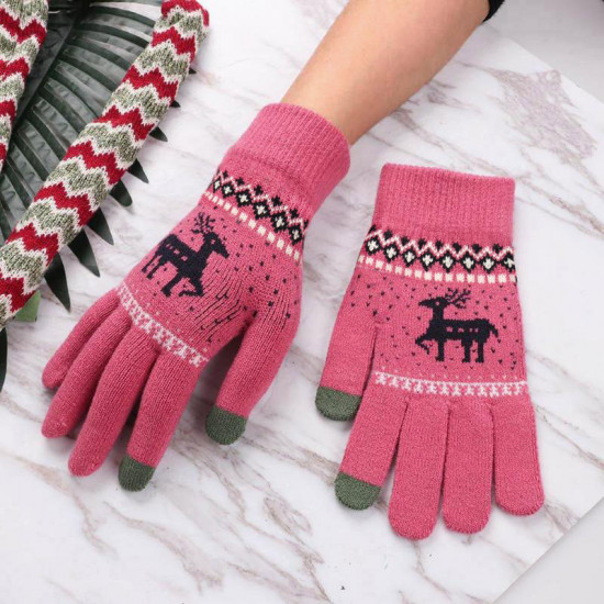 Techsuit  Touchscreen Gloves Raindeer (ST0002)  Wool  Dark Pink