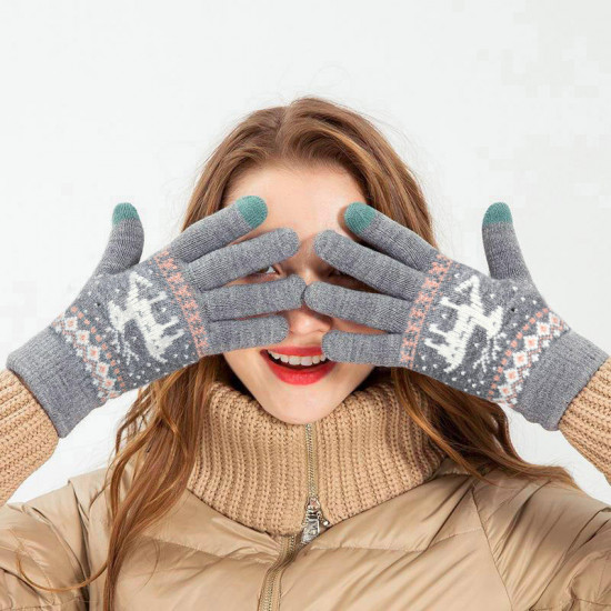 Techsuit  Touchscreen Gloves Raindeer (ST0002)  Wool  Gray