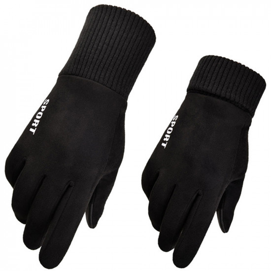 Techsuit  Touchscreen Gloves Suede (ST0009)  PU Leather, Plush Interior  Black