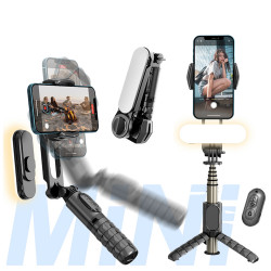 Techsuit Gimbal Mini Selfie Stick (Q09) Stabilizer Tripod with LED Light and Bluetooth Remote Control, 70cm Black Techsuit Gimbal Mini Selfie Stick (Q09) Stabilizer Tripod with LED Light and Bluetooth Remote Control, 70cm Black