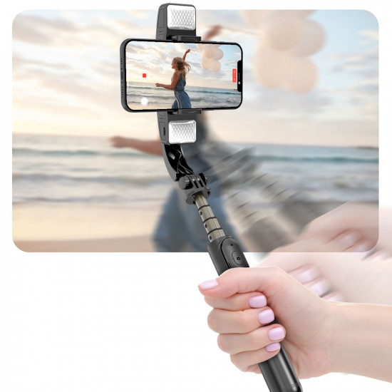 Techsuit  Selfie Stick (Q08D)  Stabilizer Tripod with Twins Light, Bluetooth Remote Control, 75cm  Black