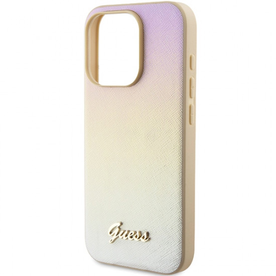 Guess GUHCP14LPSAIRSD iPhone 14 Pro 6.1" gold hardcase Saffiano Iridescent Script