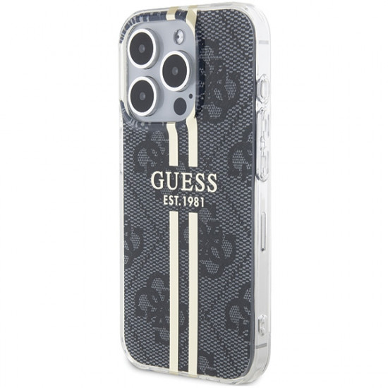 Guess GUHCP15LH4PSEGK iPhone 15 Pro 6.1" black hardcase IML 4G Gold Stripe