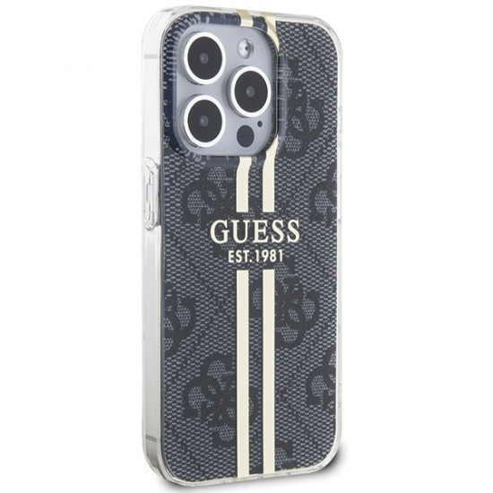 Guess GUHCP15LH4PSEGK iPhone 15 Pro 6.1" black hardcase IML 4G Gold Stripe