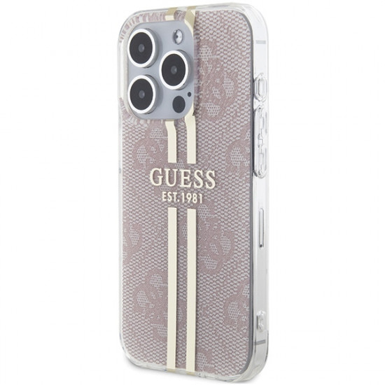 Guess GUHCP15LH4PSEGP iPhone 15 Pro 6.1" pink hardcase IML 4G Gold Stripe