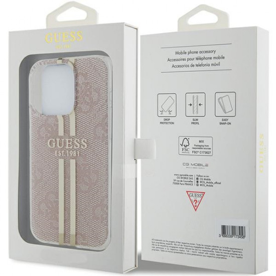 Guess GUHCP15LH4PSEGP iPhone 15 Pro 6.1" pink hardcase IML 4G Gold Stripe