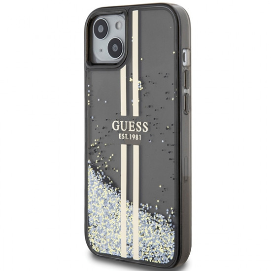 Guess GUHCP15MLFCSEGK iPhone 15 Plus / 14 Plus 6.7" black hardcase Liquid Glitter Gold Stripes