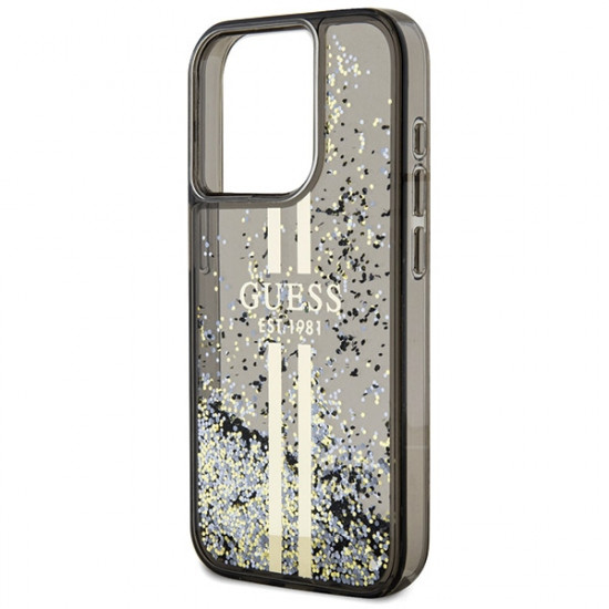 Guess GUHCP15XLFCSEGK iPhone 15 Pro Max 6.7" black hardcase Liquid Glitter Gold Stripes