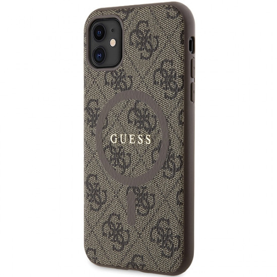 Guess GUHMN61G4GFRW iPhone 11 6.1" / Xr brown hardcase 4G Collection Leather Metal Logo MagSafe