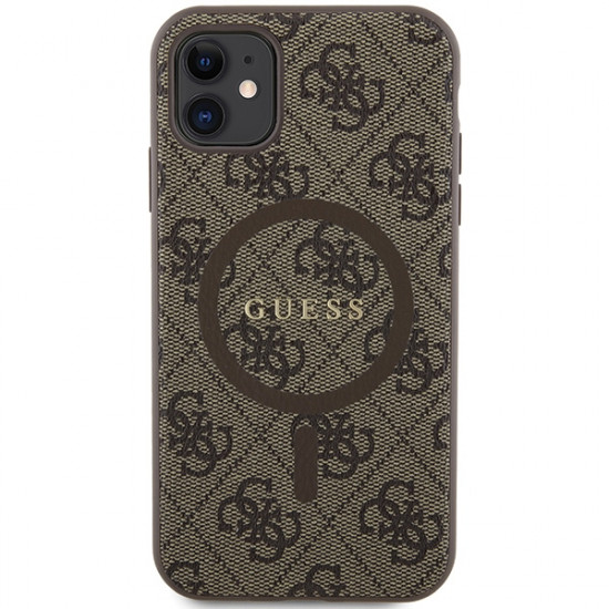 Guess GUHMN61G4GFRW iPhone 11 6.1" / Xr brown hardcase 4G Collection Leather Metal Logo MagSafe