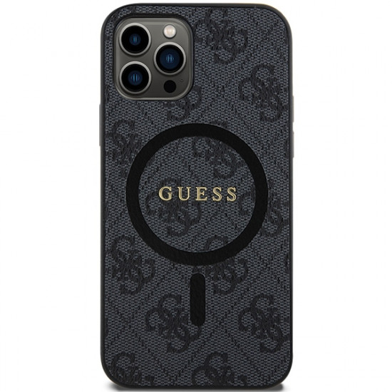 Guess GUHMP12MG4GFRK iPhone 12/12 Pro 6.1" black hardcase 4G Collection Leather Metal Logo MagSafe