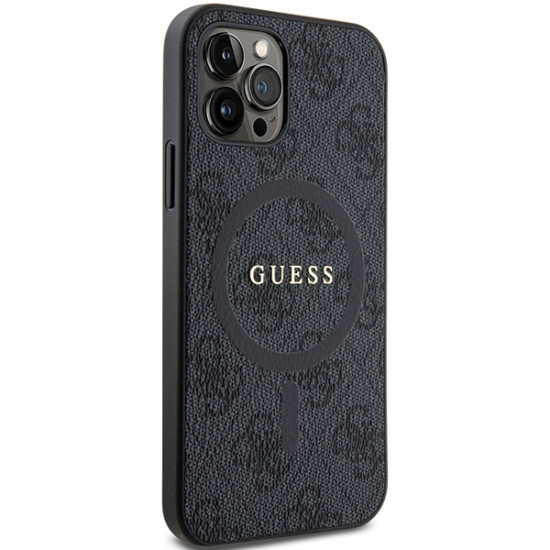 Guess GUHMP12MG4GFRK iPhone 12/12 Pro 6.1" black hardcase 4G Collection Leather Metal Logo MagSafe