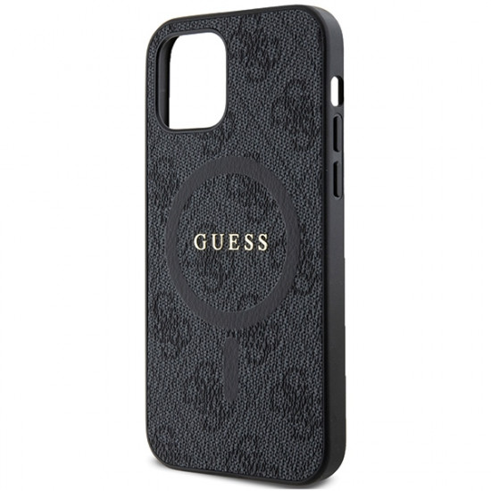 Guess GUHMP12MG4GFRK iPhone 12/12 Pro 6.1" black hardcase 4G Collection Leather Metal Logo MagSafe