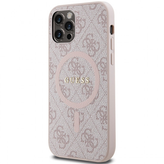 Guess GUHMP12MG4GFRP iPhone 12/12 Pro 6.1" pink hardcase 4G Collection Leather Metal Logo MagSafe