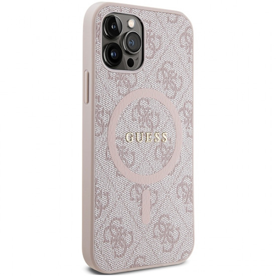 Guess GUHMP12MG4GFRP iPhone 12/12 Pro 6.1" pink hardcase 4G Collection Leather Metal Logo MagSafe