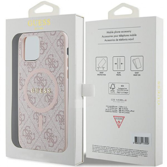 Guess GUHMP12MG4GFRP iPhone 12/12 Pro 6.1" pink hardcase 4G Collection Leather Metal Logo MagSafe