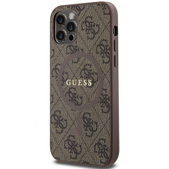 Guess GUHMP12MG4GFRW iPhone 12/12 Pro 6.1" brown hardcase 4G Collection Leather Metal Logo MagSafe