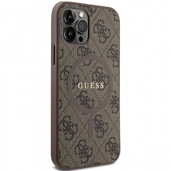 Guess GUHMP12MG4GFRW iPhone 12/12 Pro 6.1" brown hardcase 4G Collection Leather Metal Logo MagSafe