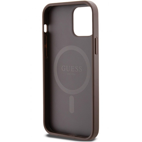 Guess GUHMP12MG4GFRW iPhone 12/12 Pro 6.1" brown hardcase 4G Collection Leather Metal Logo MagSafe