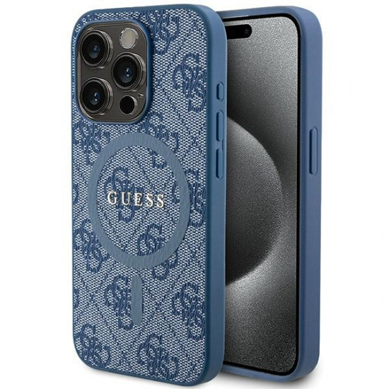 Guess GUHMP14LG4GFRB iPhone 14 Pro 6.1" blue hardcase 4G Collection Leather Metal Logo MagSafe