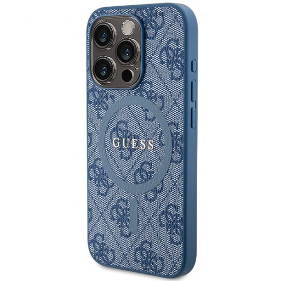 Guess GUHMP14LG4GFRB iPhone 14 Pro 6.1" blue hardcase 4G Collection Leather Metal Logo MagSafe