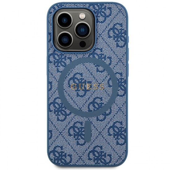 Guess GUHMP14LG4GFRB iPhone 14 Pro 6.1" blue hardcase 4G Collection Leather Metal Logo MagSafe