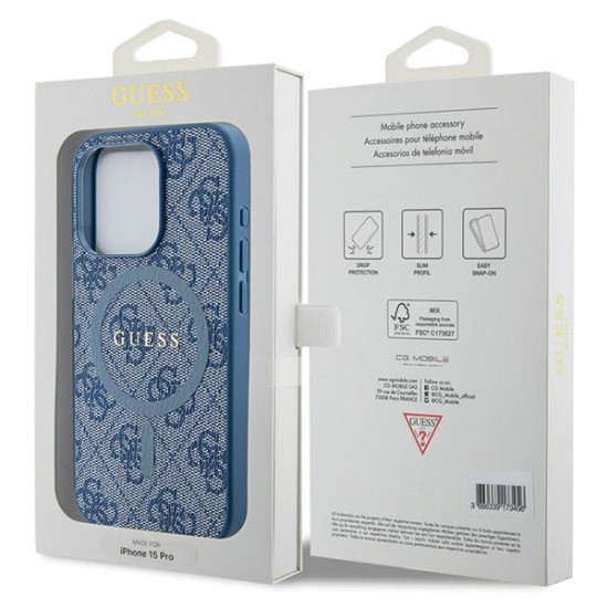 Guess GUHMP14LG4GFRB iPhone 14 Pro 6.1" blue hardcase 4G Collection Leather Metal Logo MagSafe