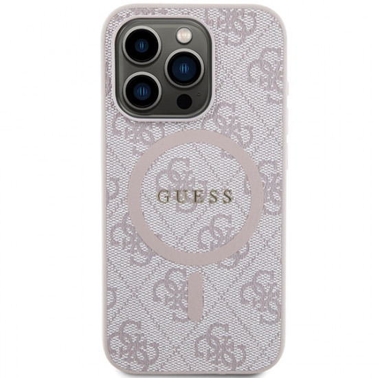 Guess GUHMP14LG4GFRP iPhone 14 Pro 6.1" pink hardcase 4G Collection Leather Metal Logo MagSafe