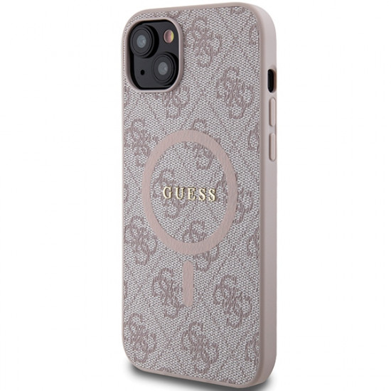 Guess GUHMP14SG4GFRP iPhone 14 / 15 / 13 6.1" pink hardcase 4G Collection Leather Metal Logo MagSafe