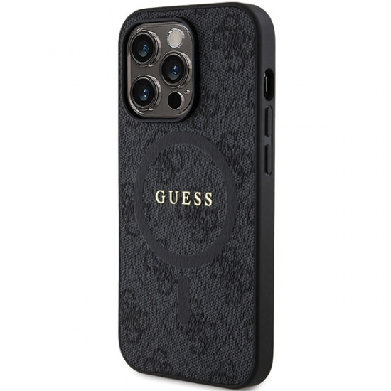 Guess GUHMP15LG4GFRK iPhone 15 Pro 6.1" black hardcase 4G Collection Leather Metal Logo MagSafe