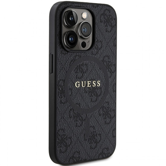 Guess GUHMP15LG4GFRK iPhone 15 Pro 6.1" black hardcase 4G Collection Leather Metal Logo MagSafe