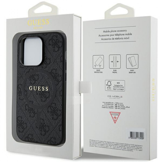 Guess GUHMP15LG4GFRK iPhone 15 Pro 6.1" black hardcase 4G Collection Leather Metal Logo MagSafe