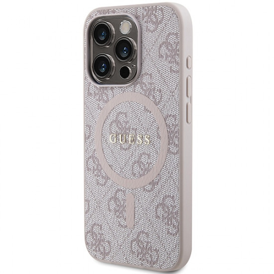 Guess GUHMP15LG4GFRP iPhone 15 Pro 6.1" pink hardcase 4G Collection Leather Metal Logo MagSafe