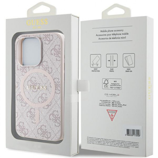 Guess GUHMP15LG4GFRP iPhone 15 Pro 6.1" pink hardcase 4G Collection Leather Metal Logo MagSafe